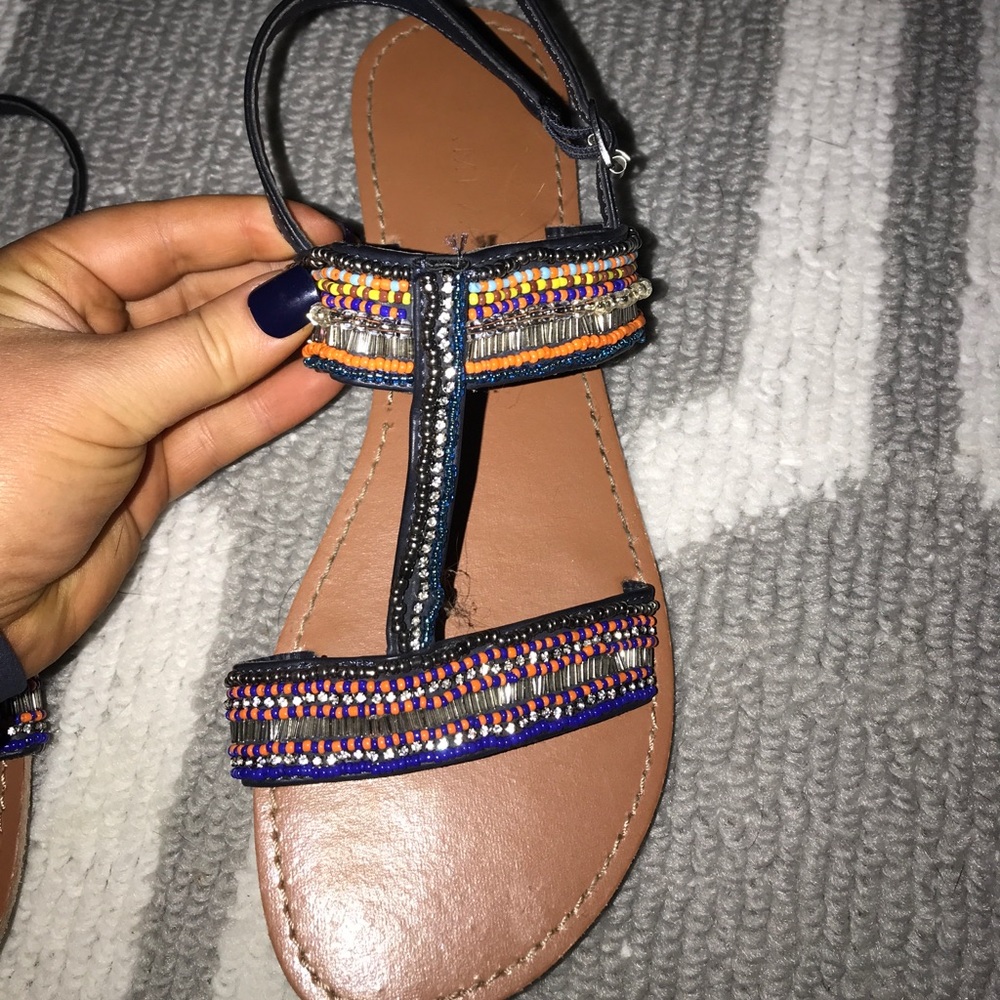 Only worn once colorful beaded sandals
